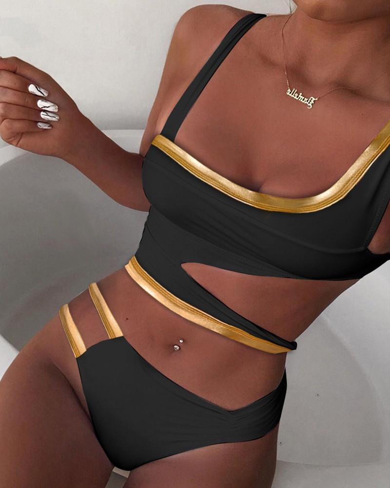 Upopby Sexy U-Neck Hollow Solid One Piece Swimsuit