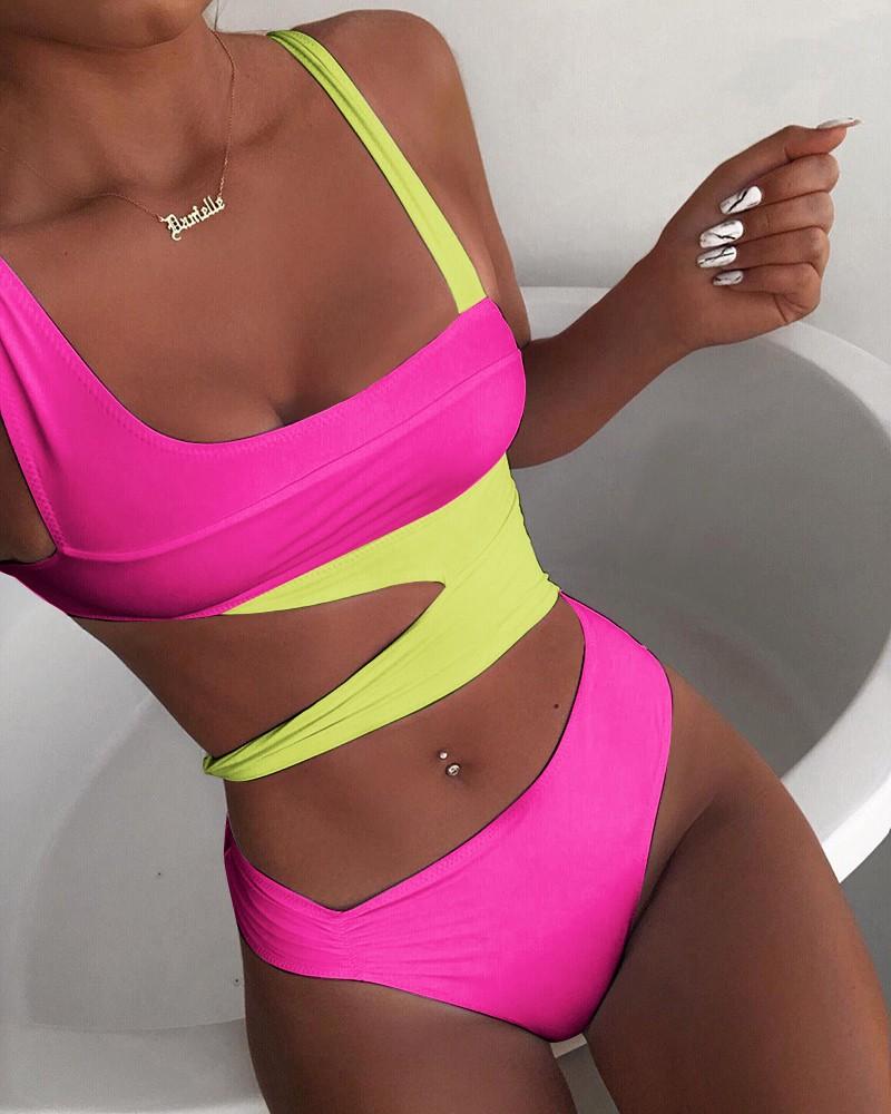 Upopby Sexy U-Neck Hollow Solid One Piece Swimsuit