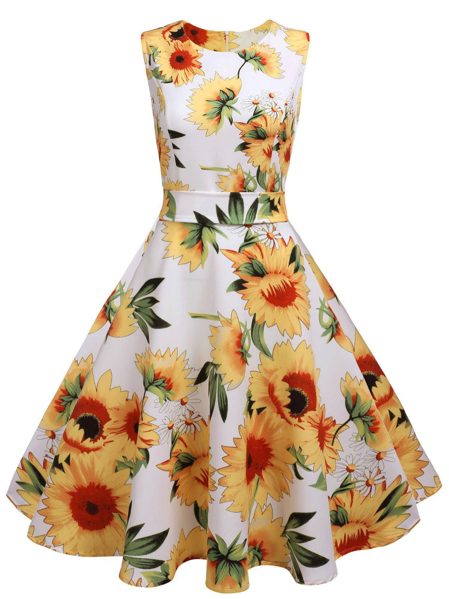 Yellow And White 1950s Sunflowers Dress