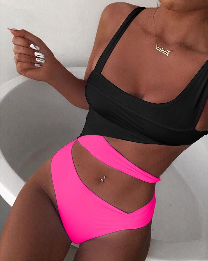 Upopby Sexy U-Neck Hollow Solid One Piece Swimsuit