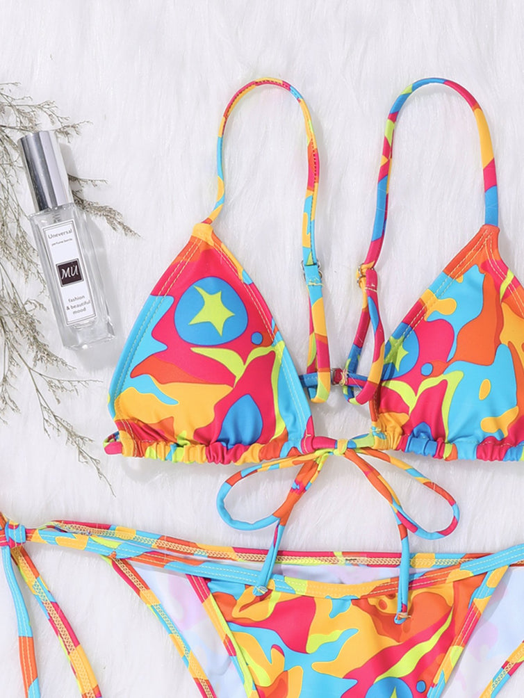 Upopby Sexy Tie-Dye Print String Bikini Thong Swimsuit