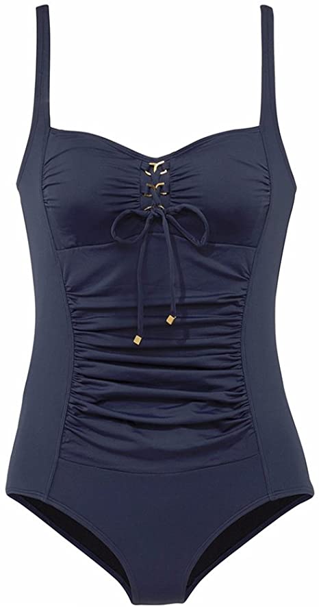 Upopby Belly Pleated One-piece Swimsuit Solid Suit overview