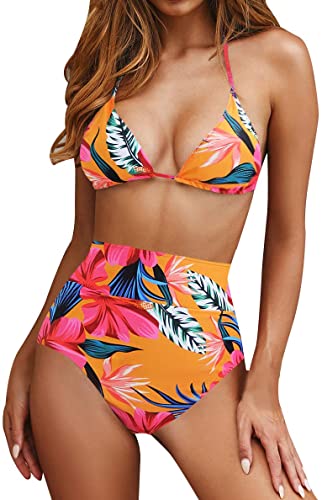 Upopby Sexy High Waist Triangle Sling Two Piece Bikini Set