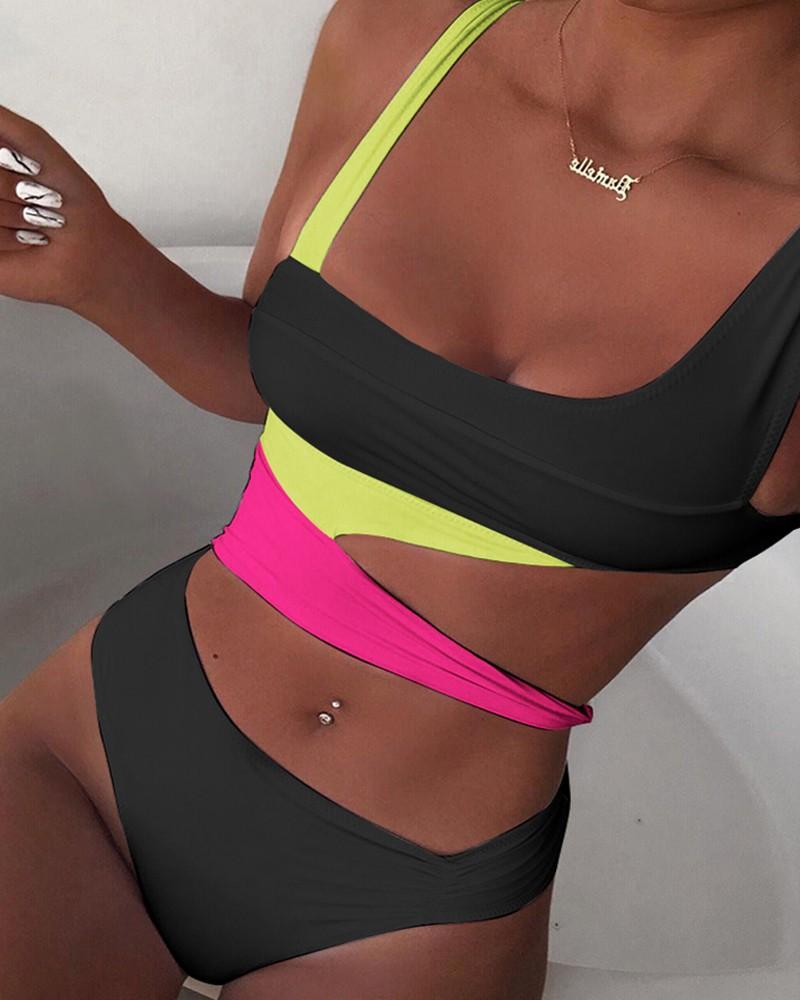 Upopby Sexy U-Neck Hollow Solid One Piece Swimsuit