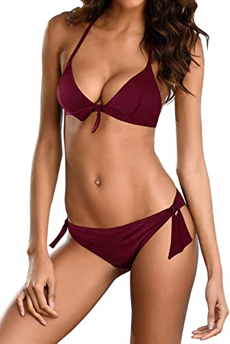 Upopby Triangle Sling Bikini Set Push Up Two-piece Swimsuit red