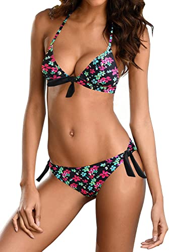 Upopby Triangle Sling Bikini Set Push Up Two-piece Swimsuit flower