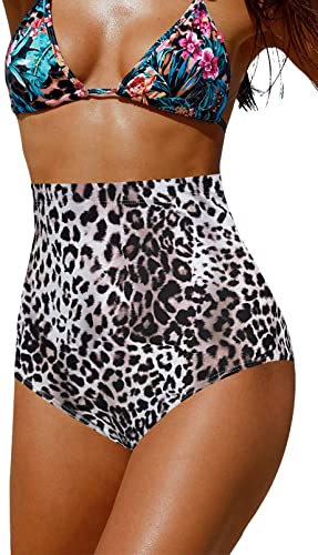Upopby Women's High Waisted Swimsuit Bikini Bottoms Tummy Control Tankini Bottoms show