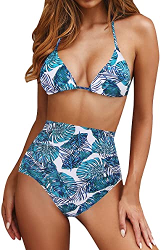 Upopby Sexy High Waist Triangle Sling Two Piece Bikini Set