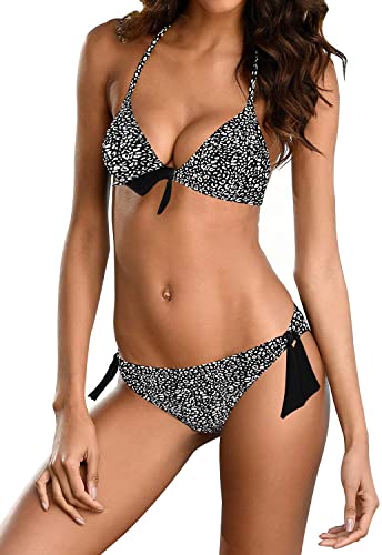Upopby Triangle Sling Bikini Set Push Up Two-piece Swimsuit black white
