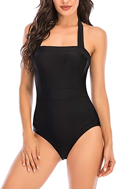 Upopby Sport Slim Halter One-Piece Swimsuit Tummy Control Bathing Suits