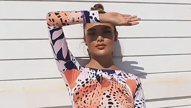Upopby Long Sleeve Print Surfing Swimsuit Bow Thong Swimsuit Video Show