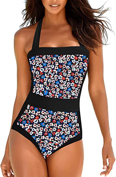 Upopby Sport Slim Halter One-Piece Swimsuit Tummy Control Bathing Suits