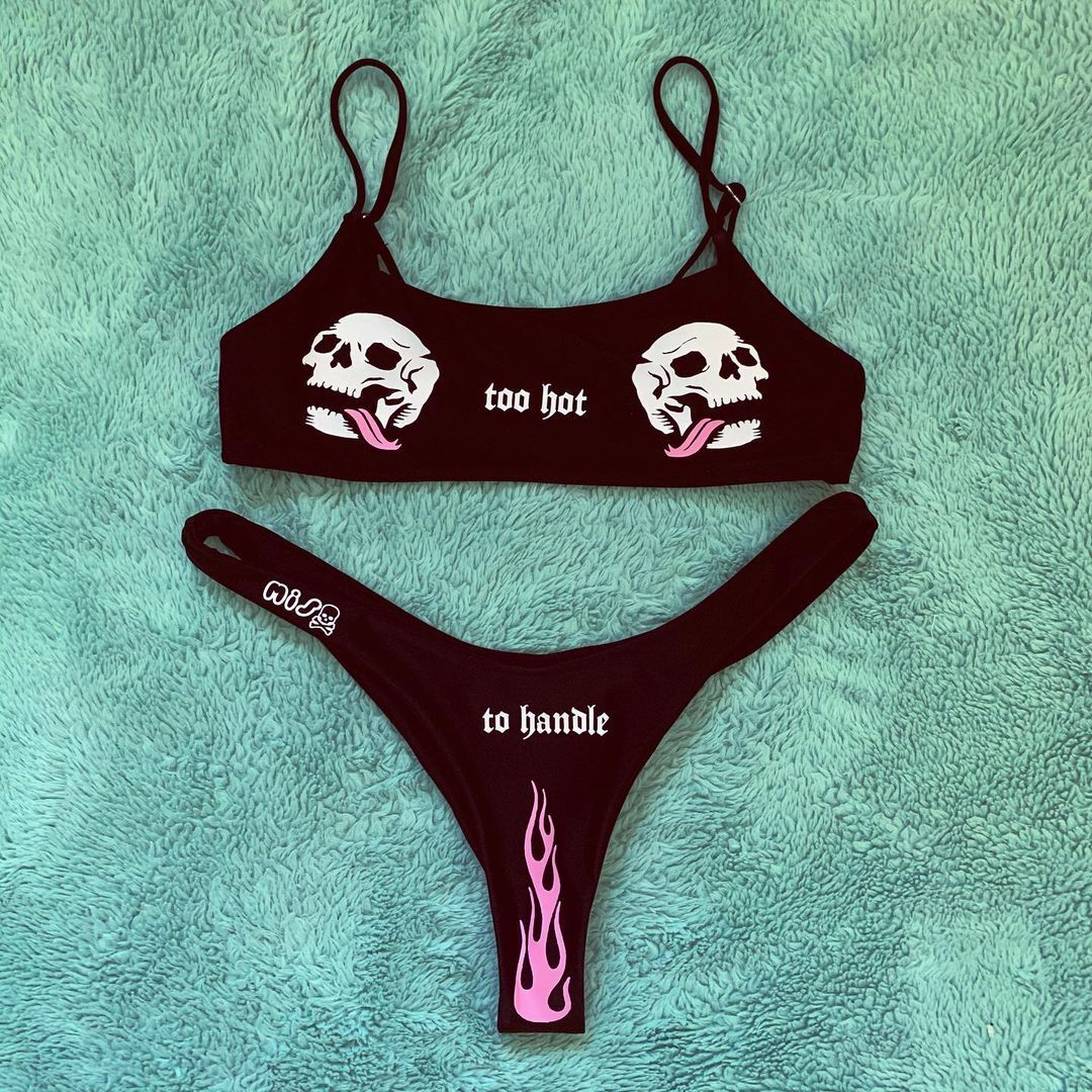 Upopby Letter and Skull Print Bikini Set show