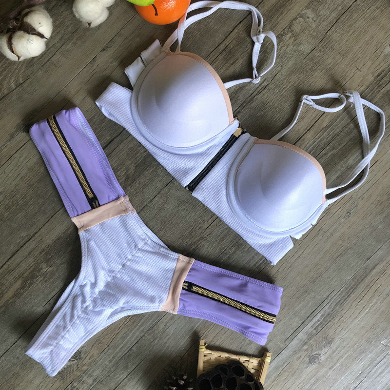 Upopby Sexy Bandeau Zipper Swimsuit back details