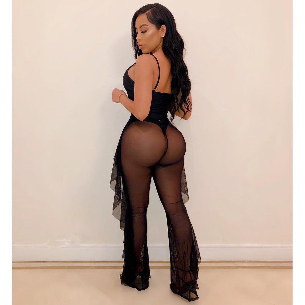 Upopby Translucent Solid Ruffled One-Piece swimsuit