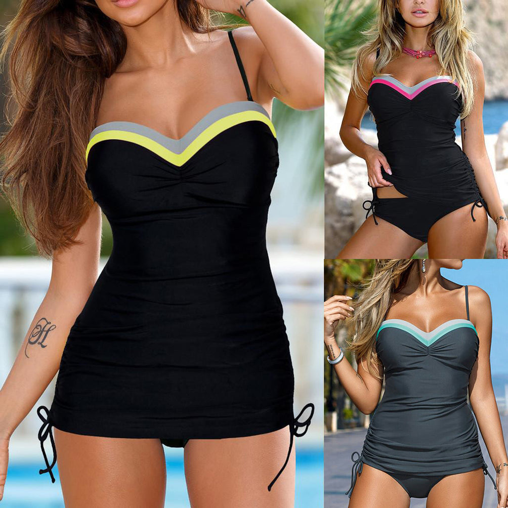 Upopby Pleated Belly Control Two-Piece Swimsuit
