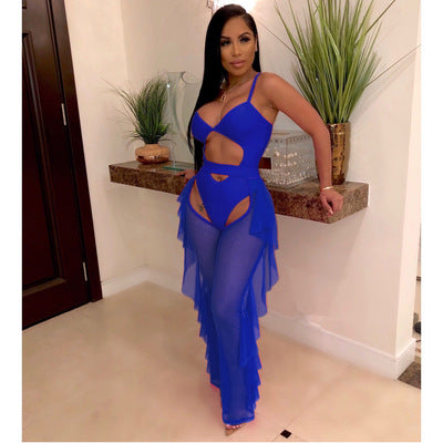 Upopby Translucent Solid Ruffled One-Piece swimsuit