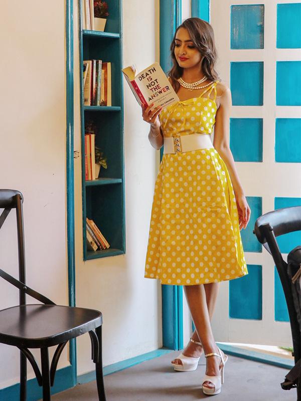1950s Spaghetti Strap Polka Dot Dress