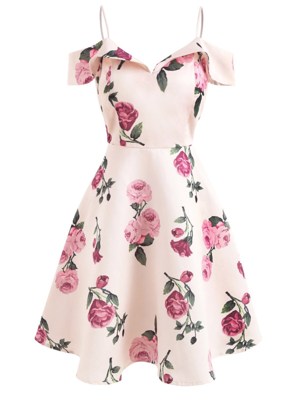 Pink 1950s Floral Spaghetti Strap Dress