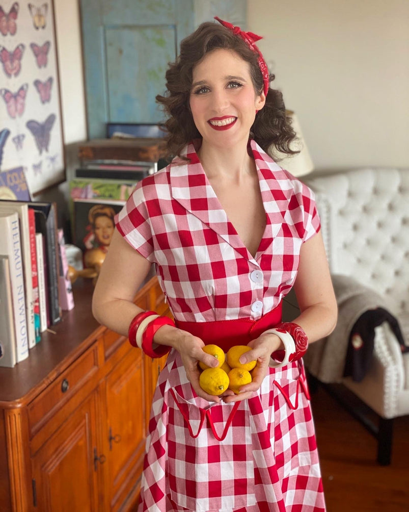 Red 1950s Pockets Plaid Dress