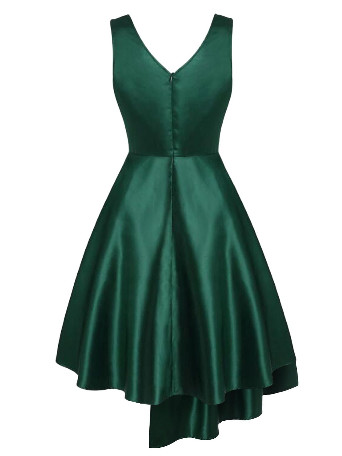 Dark Green 1950s Hi-Lo Swing Dress