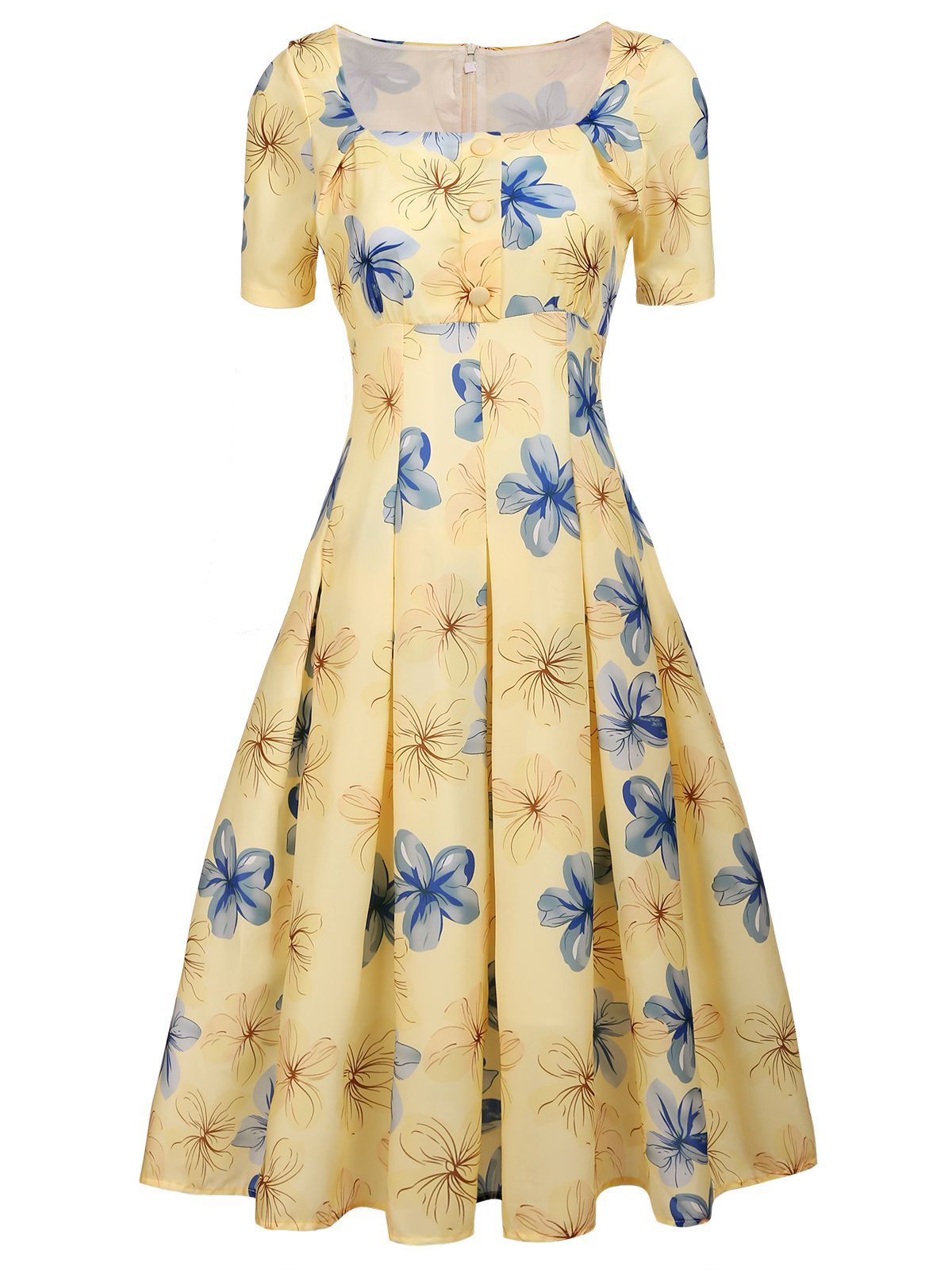 Yellow 1950s Floral Lace Swing Dress