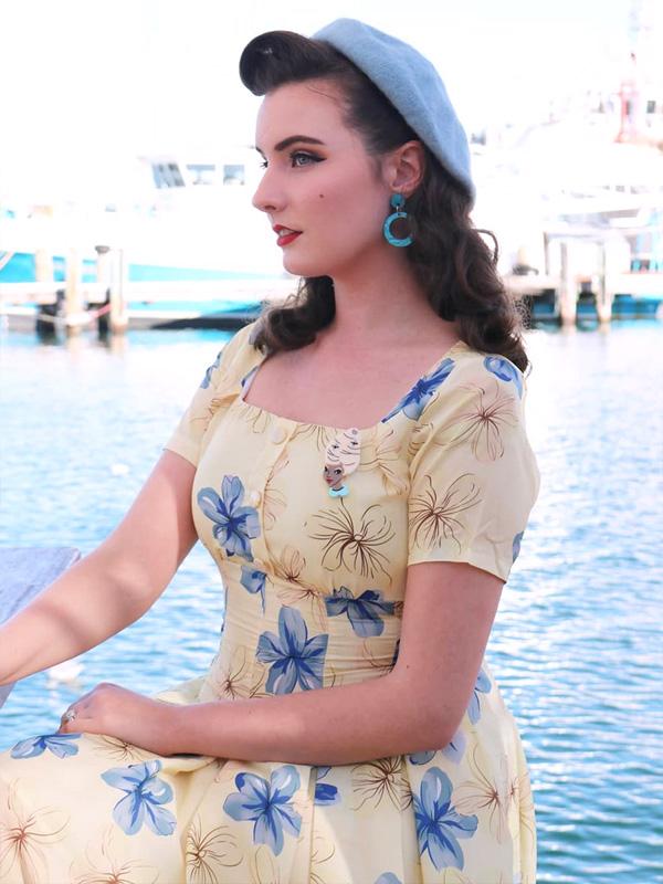 Yellow 1950s Floral Lace Swing Dress