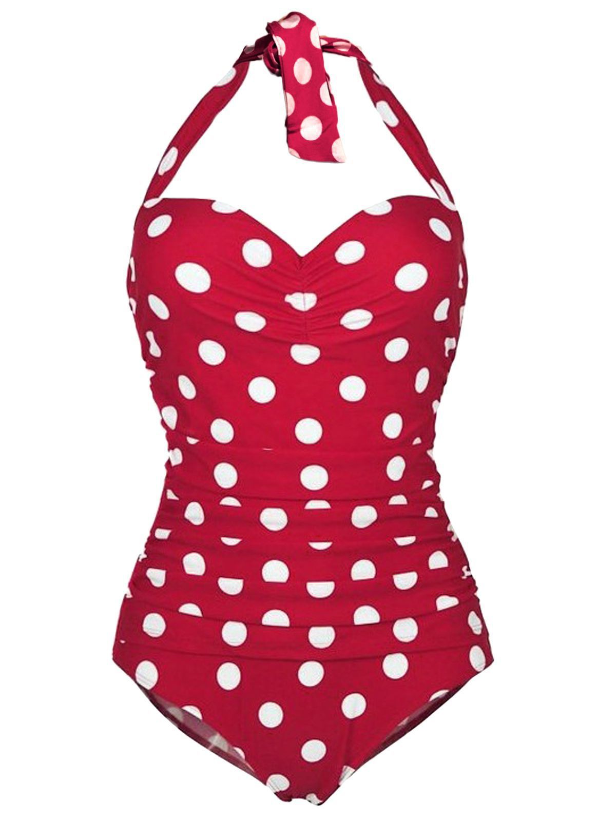 Halter Polka Dot One-Piece Swimsuit