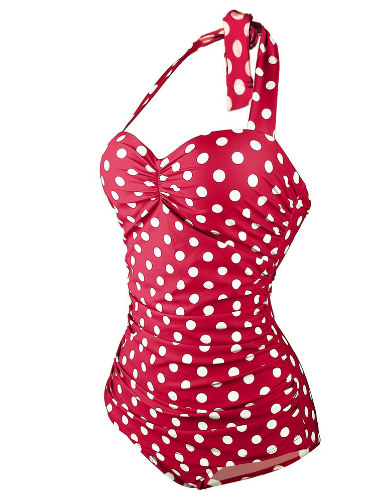 Halter Polka Dot One-Piece Swimsuit