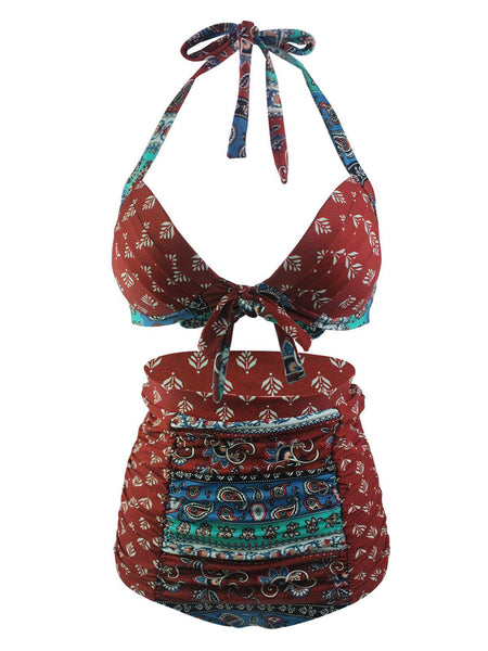 Red Boho Halter Bow Bikini