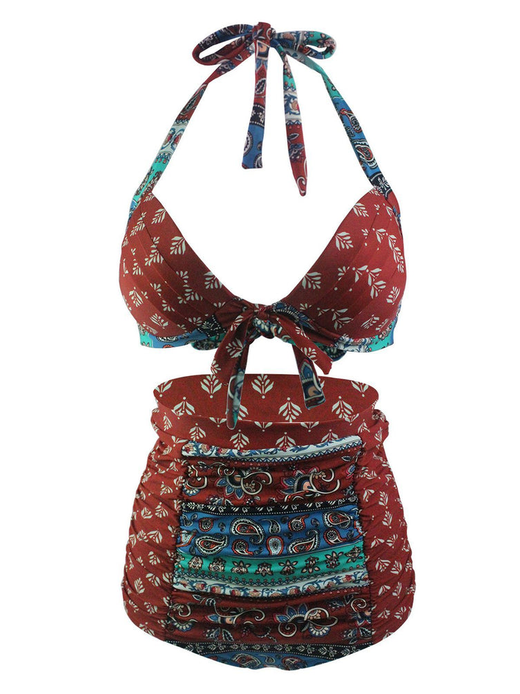 Red Boho Halter Bow Bikini