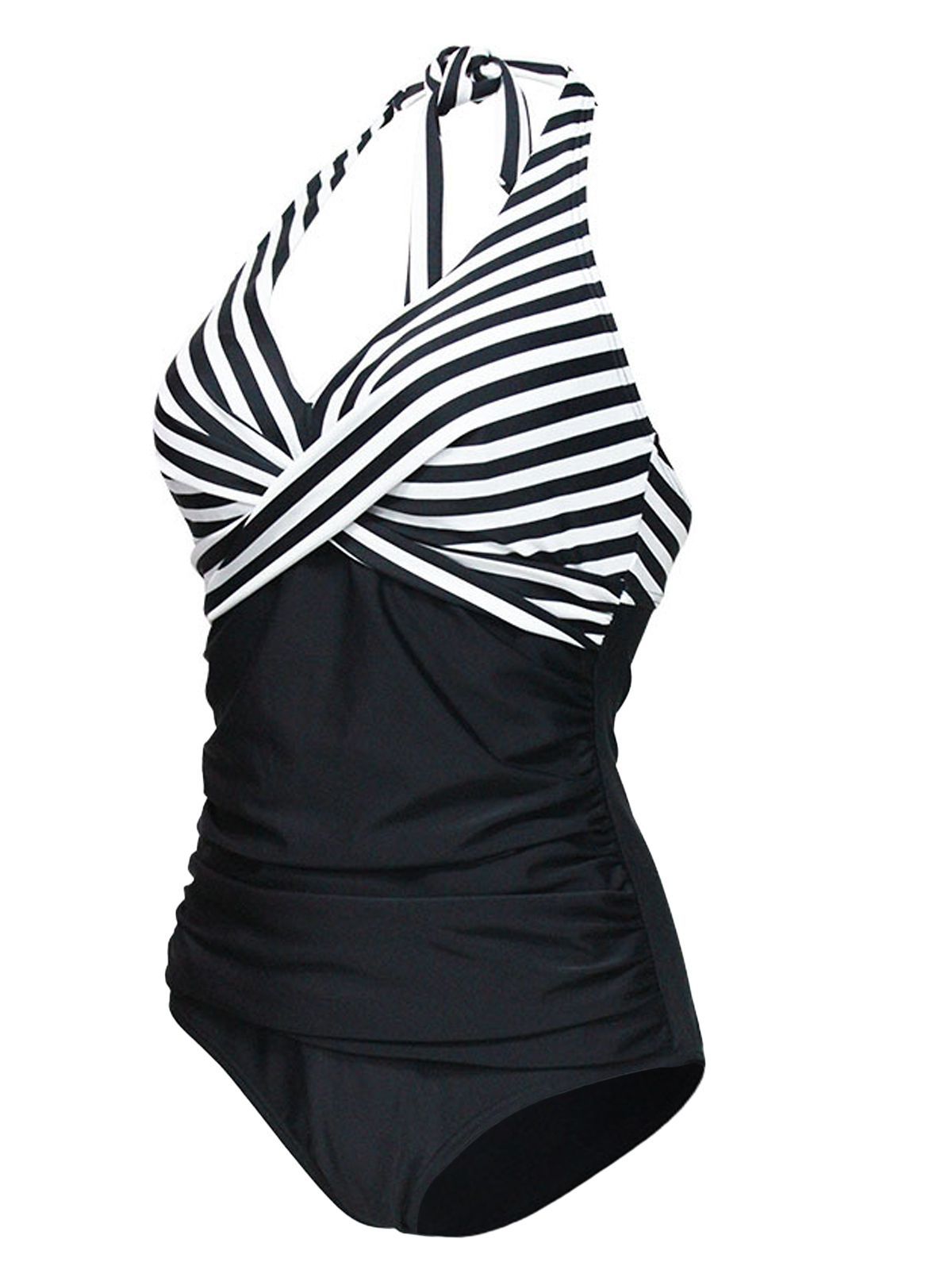 Stripes Patchwork One-Piece Swimsuit
