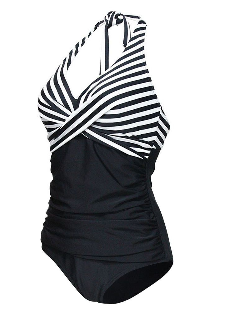Stripes Patchwork One-Piece Swimsuit