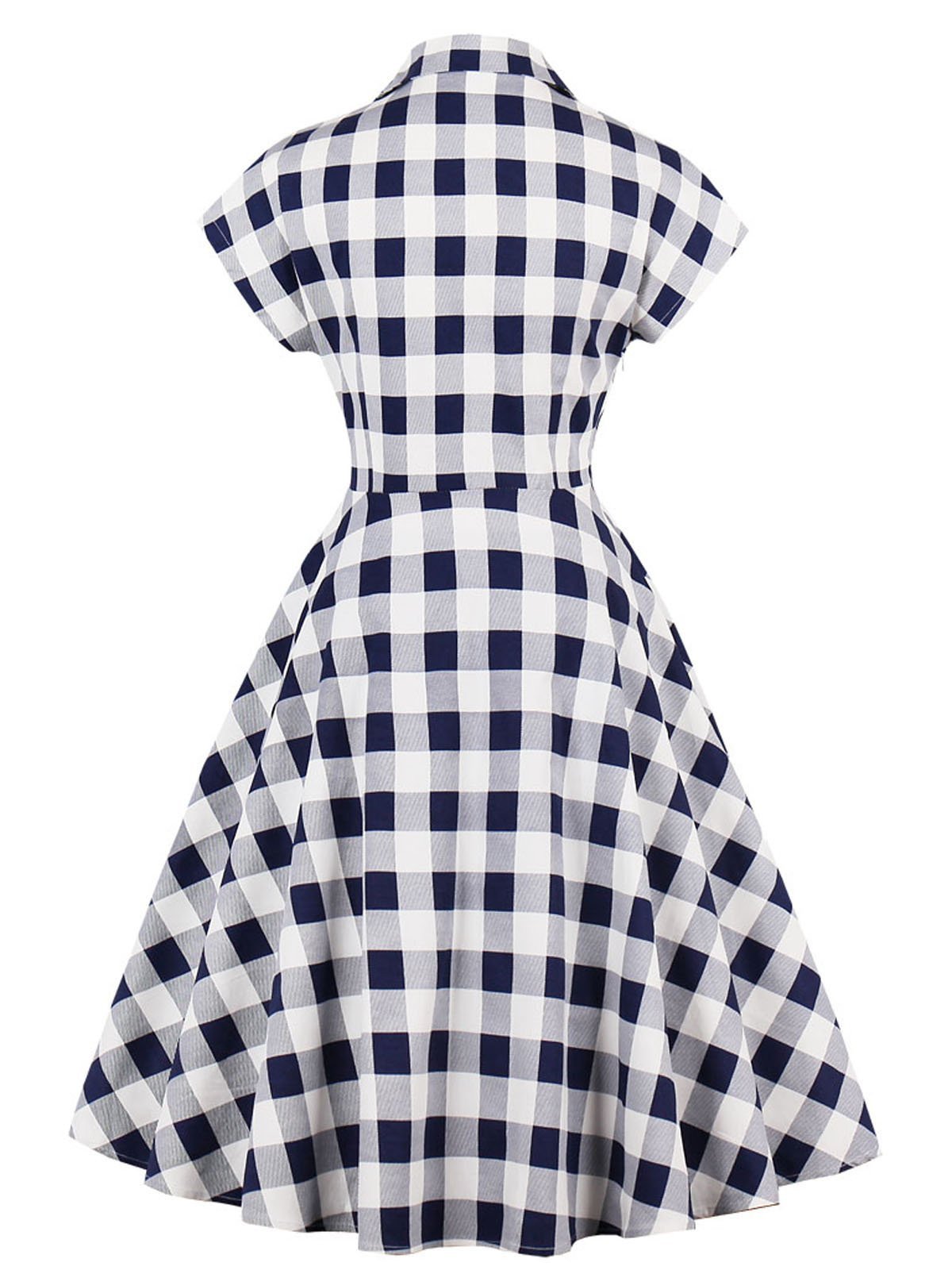 Blue White 1950s Pockets Plaid Dress