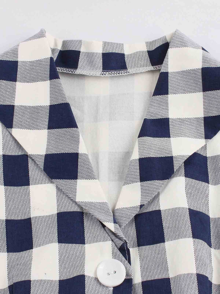 Blue White 1950s Pockets Plaid Dress