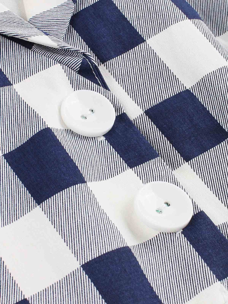 Blue White 1950s Pockets Plaid Dress