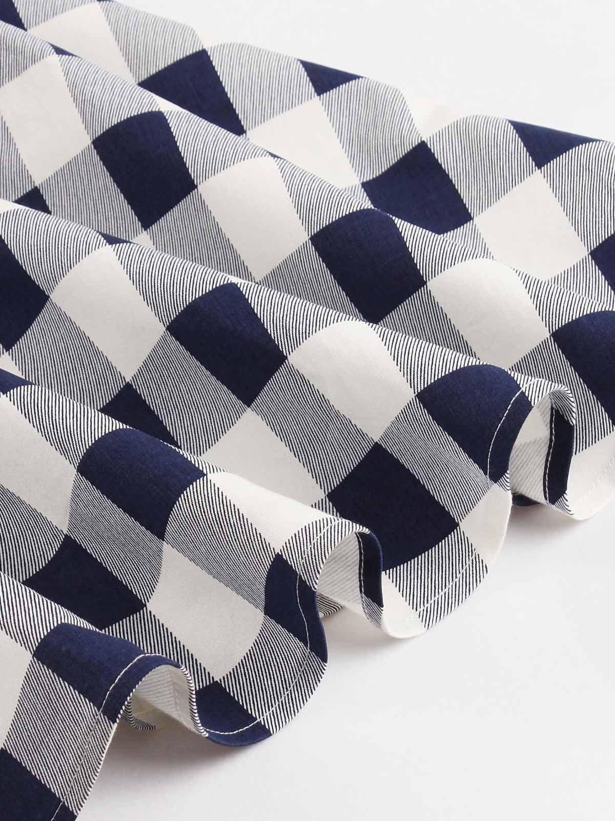 Blue White 1950s Pockets Plaid Dress