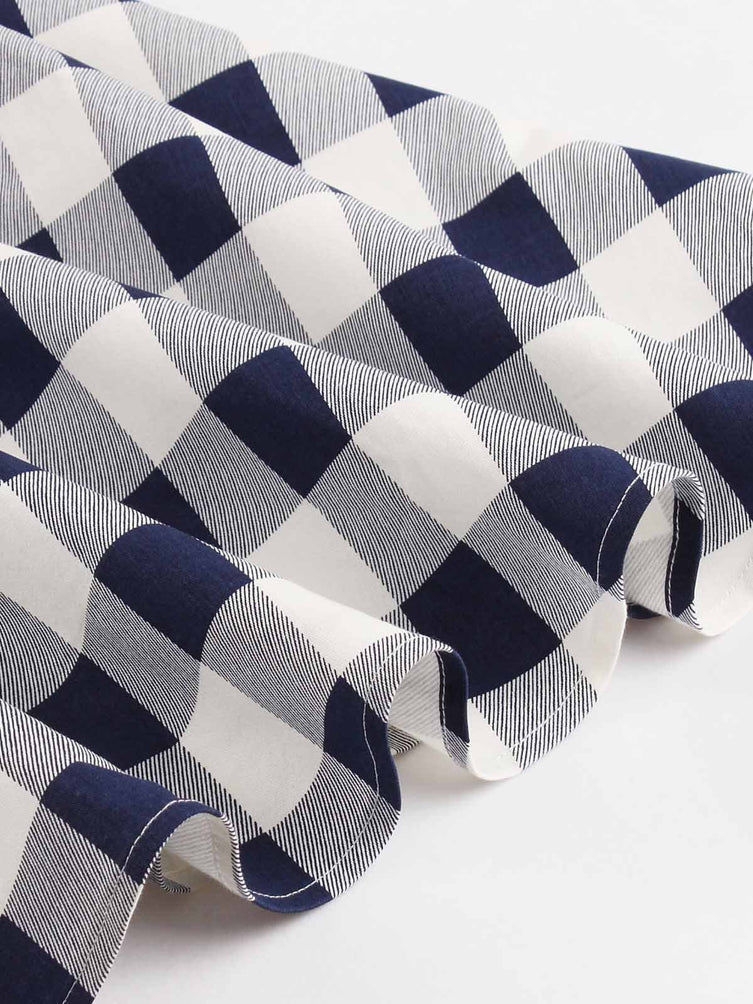 Blue White 1950s Pockets Plaid Dress