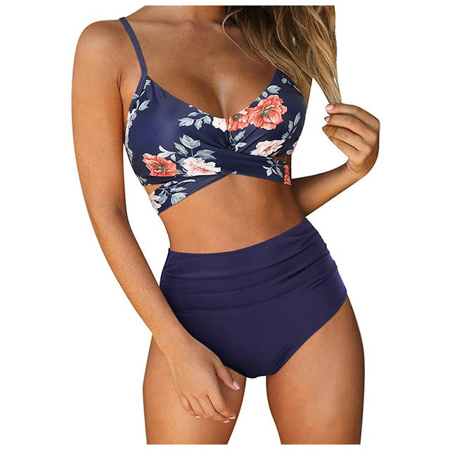 Upopby Two Pieces Flower Print High Waist Swimsuit