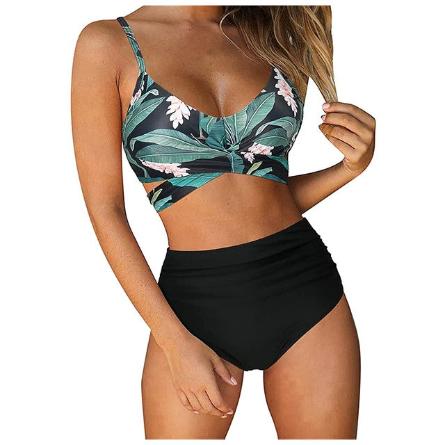 Upopby Two Pieces Flower Print High Waist Swimsuit
