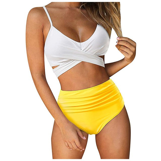 Upopby Two Pieces Flower Print High Waist Swimsuit