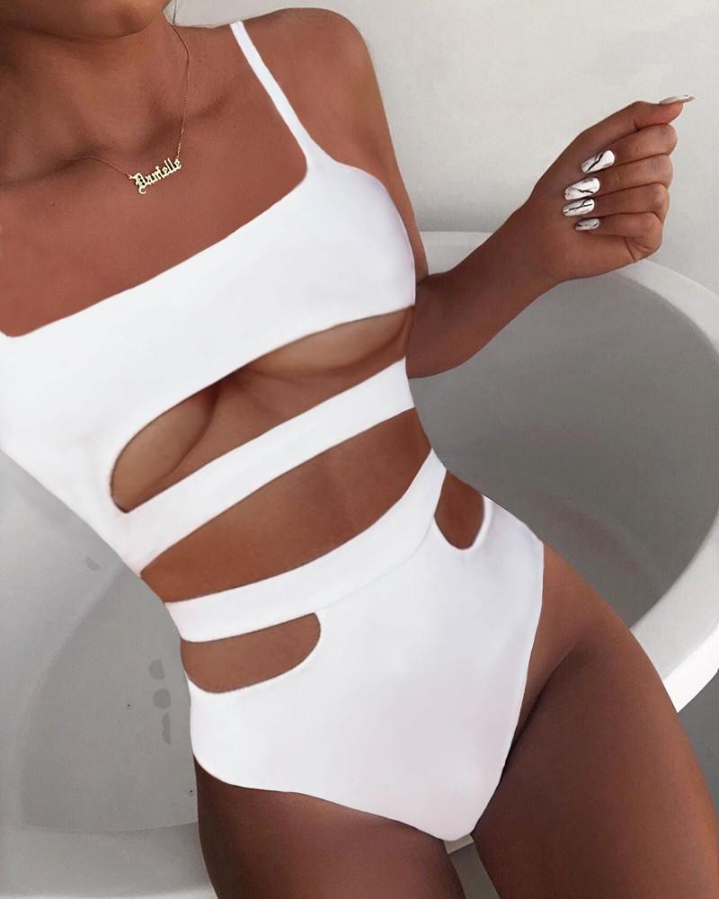 Upopby Sexy U-Neck Hollow Solid One Piece Swimsuit