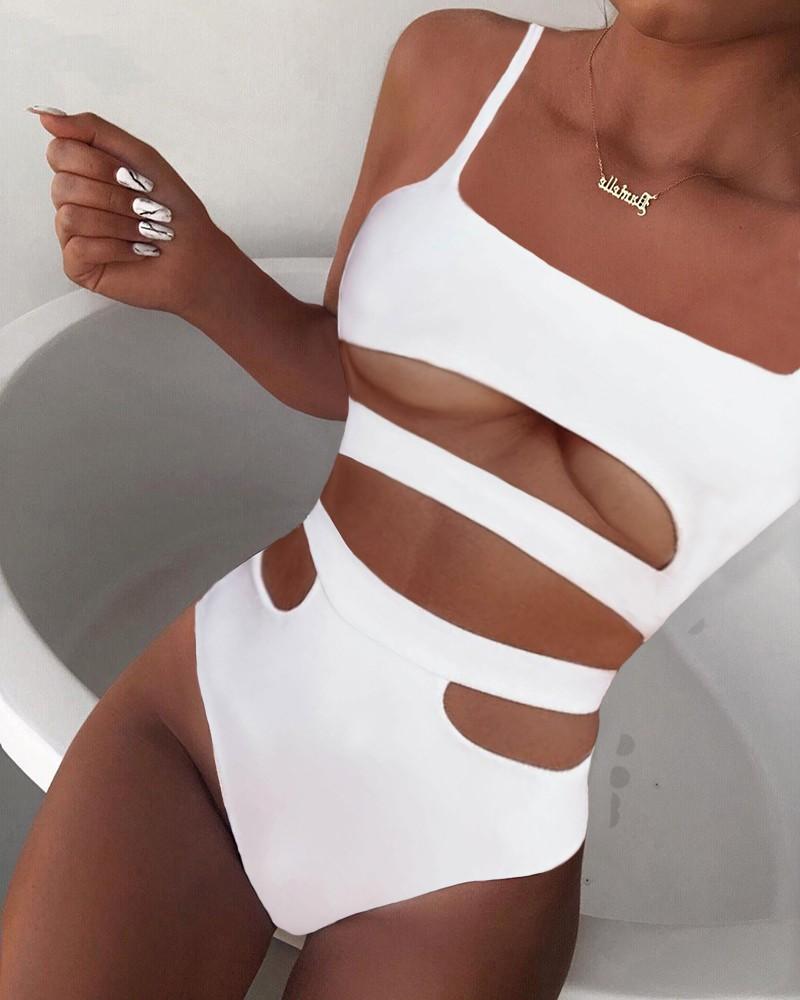 Upopby Sexy U-Neck Hollow Solid One Piece Swimsuit