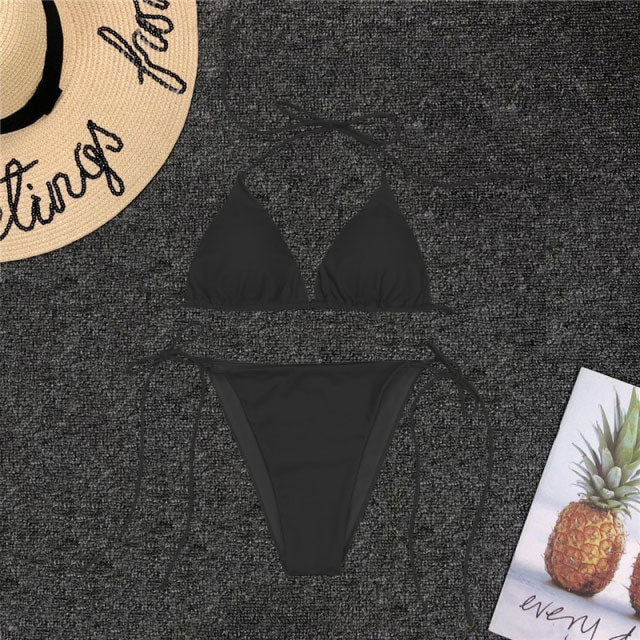 Upopby 2022 Sexy Solid String Bikini Brazilian Micro Bikini Set