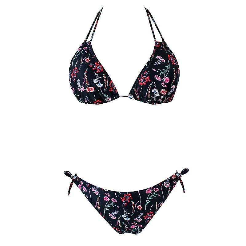 Upopby 2022 Sexy Floral Print String Bikini Halter Swimsuit