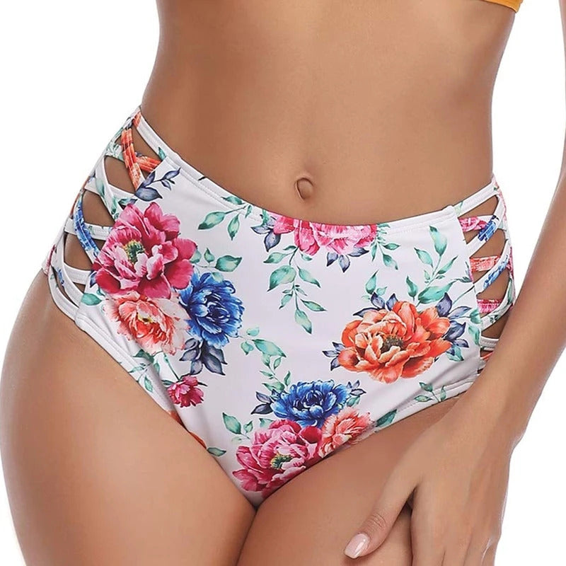 Upopby Sexy Print Hollow High Waist Bikini Bottom
