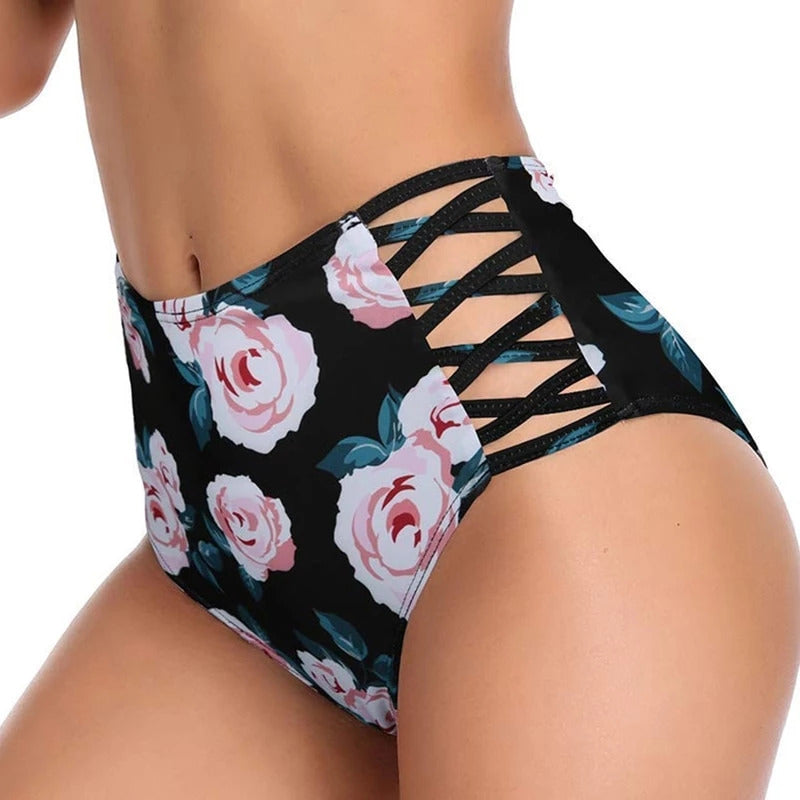Upopby Sexy Print Hollow High Waist Bikini Bottom